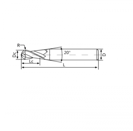 Фреза сферическая HM450 R5*20*75L*D10*2T